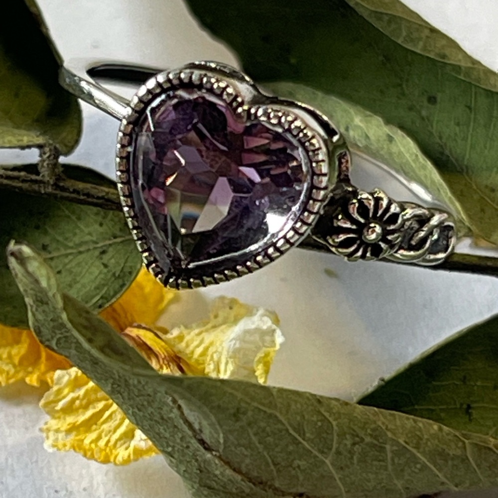 Natural Amethyst S925 Stealing Sliver Ring Crystal Gemstone